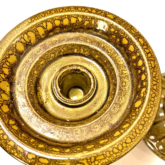 VTG Mid Century Candle Holder Pair Taper Pillar Pottery Ceramic Mottled Green - Picture 6 of 9